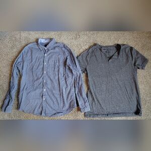 Two American Eagle Outfitters Men's Gray and Checkered Casual Shirts Size Large